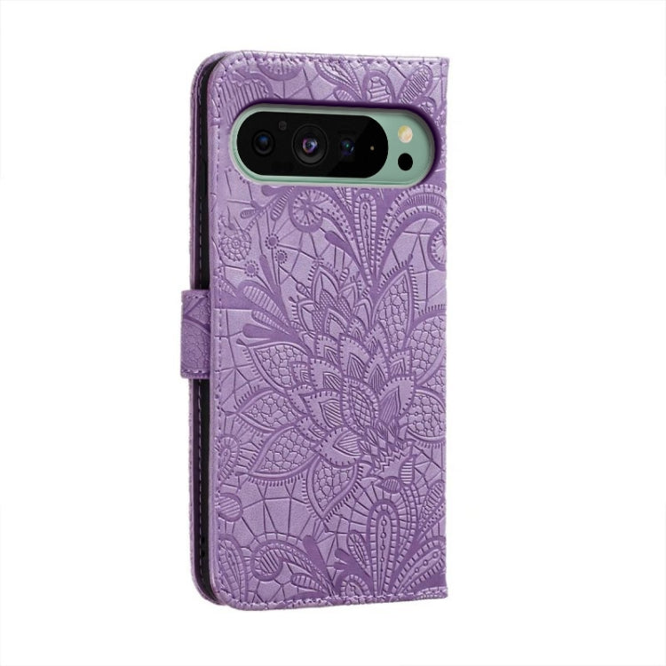 For Google Pixel 9 Lace Flower Embossing Flip Leather Phone Case