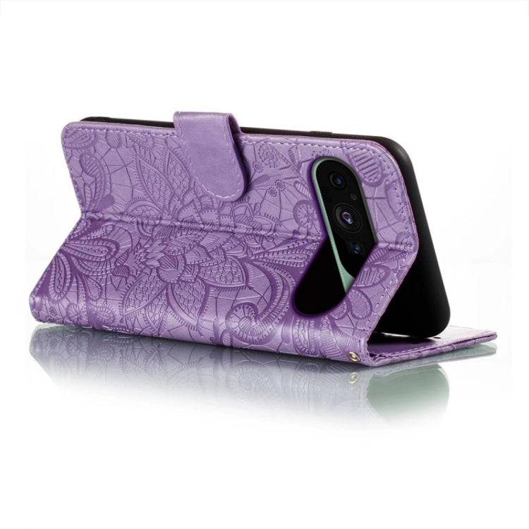 For Google Pixel 9 Lace Flower Embossing Flip Leather Phone Case