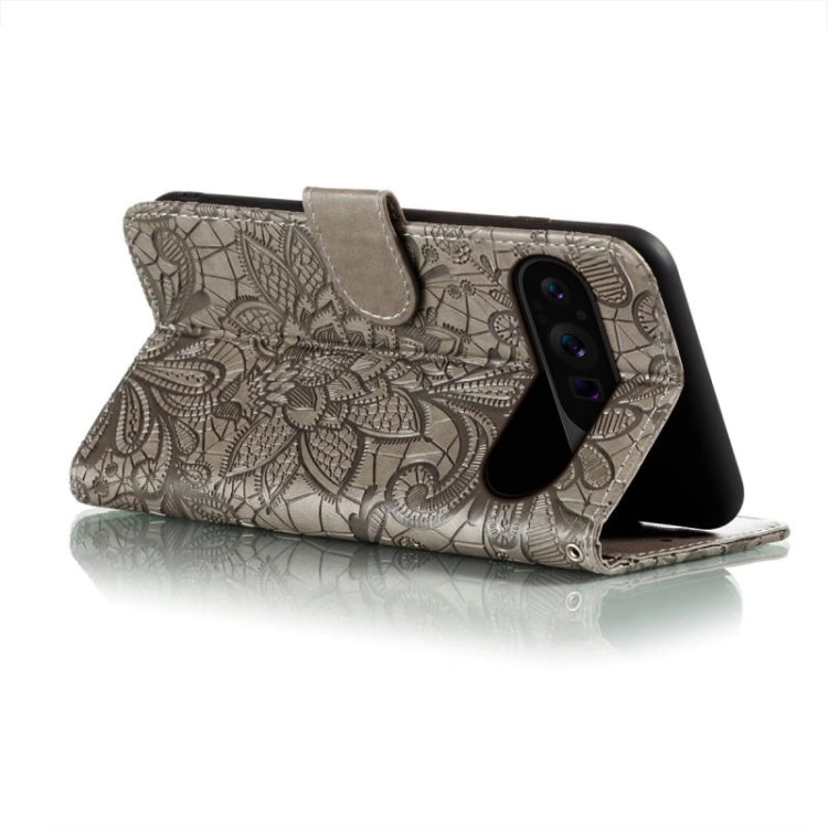 For Google Pixel 9 Pro Lace Flower Embossing Flip Leather Phone Case