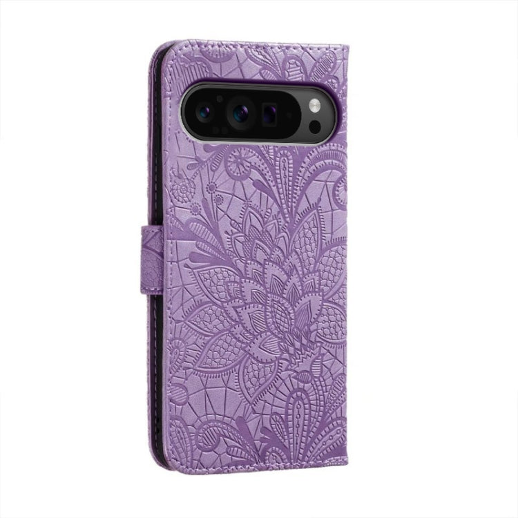 For Google Pixel 9 Pro Lace Flower Embossing Flip Leather Phone Case