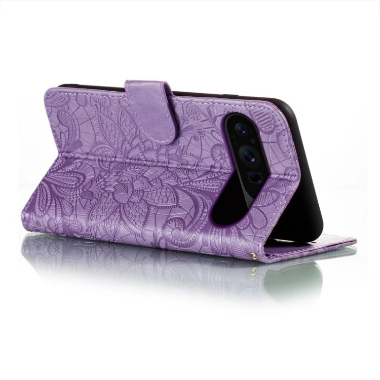 For Google Pixel 9 Pro Lace Flower Embossing Flip Leather Phone Case