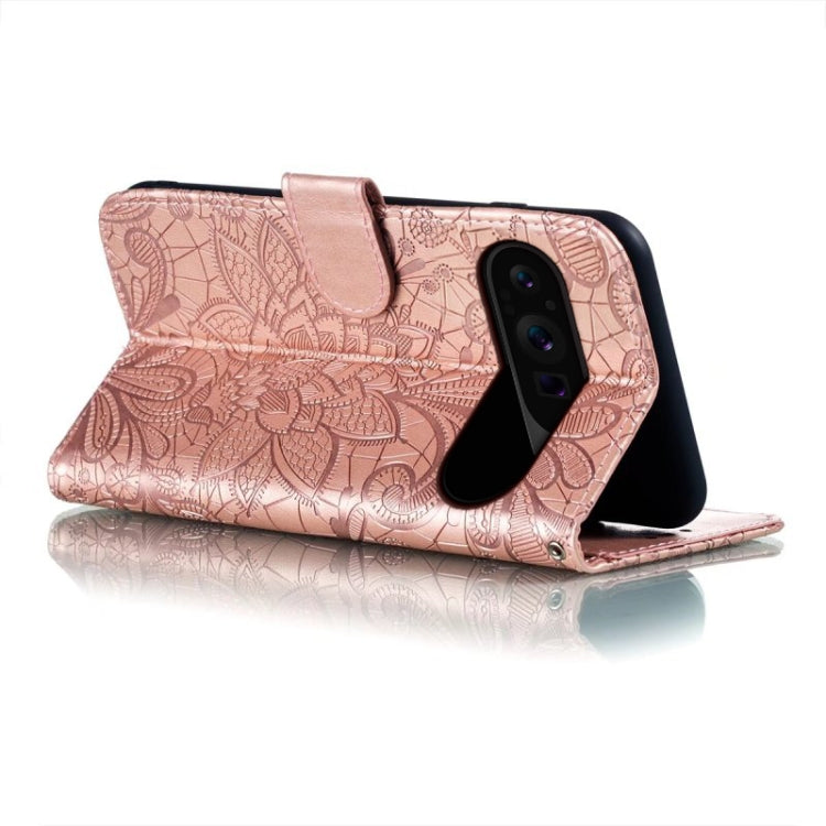 For Google Pixel 9 Pro Lace Flower Embossing Flip Leather Phone Case