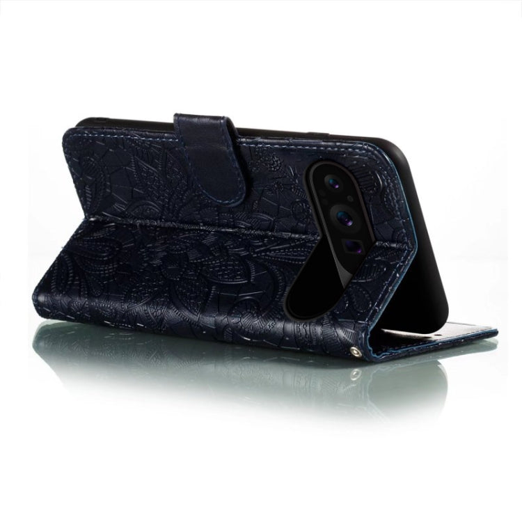 For Google Pixel 9 Pro Lace Flower Embossing Flip Leather Phone Case
