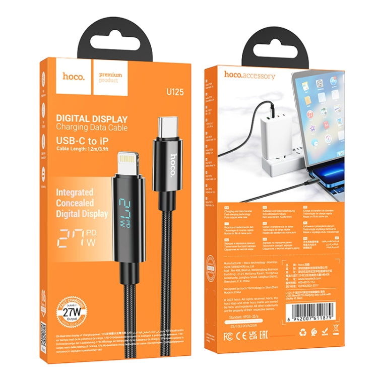 hoco U125 Benefit 1.2m Type-C to 8 Pin PD Fast Charging Data Cable with Display - Black