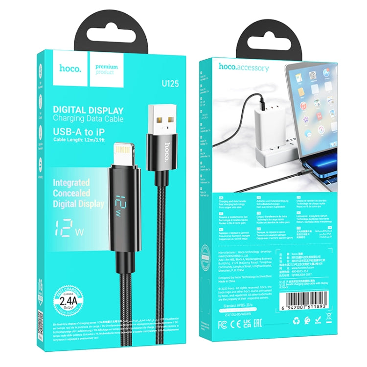 hoco U125 Benefit 1.2m USB to 8 Pin Charging Data Cable with Display - Black
