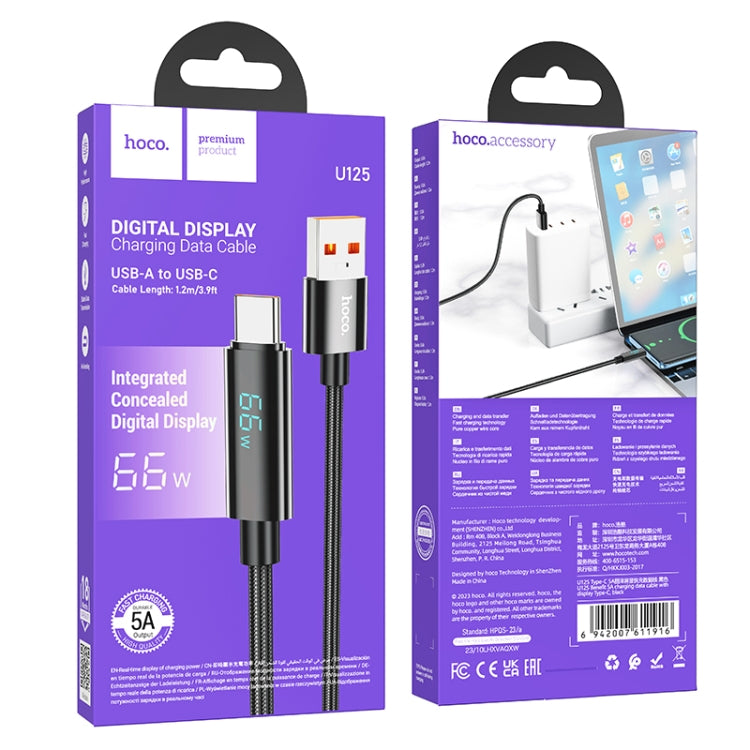 hoco U125 Benefit 1.2m 5A USB to Type-C Fast Charging Data Cable with Display - Black