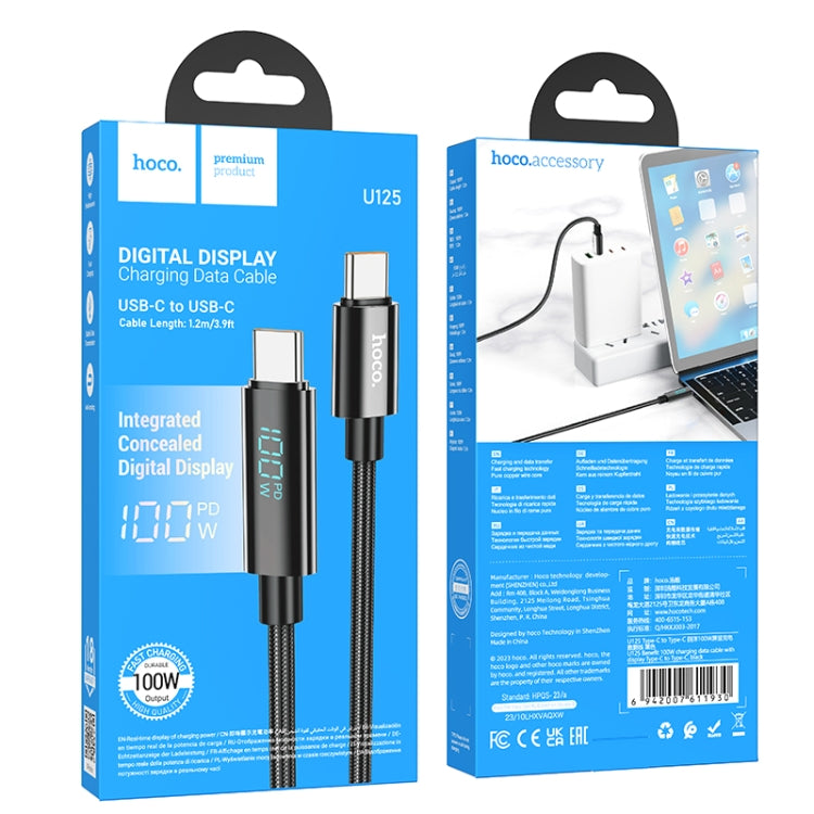 hoco U125 Benefit 1.2m 100W Type-C to Type-C Fast Charging Data Cable with Display - Black