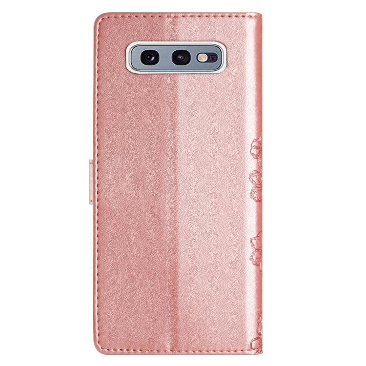 For Samsung Galaxy S10e Cherry Blossom Butterfly Skin Feel Embossed PU Phone Case