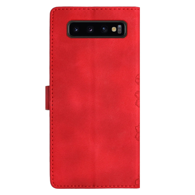 For Samsung Galaxy S10+ Cherry Blossom Butterfly Skin Feel Embossed PU Phone Case