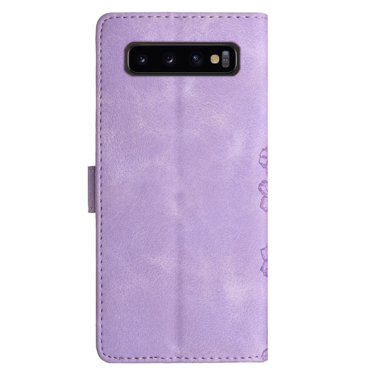 For Samsung Galaxy S10+ Cherry Blossom Butterfly Skin Feel Embossed PU Phone Case