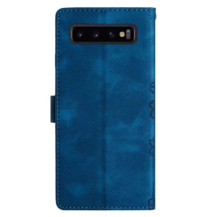 For Samsung Galaxy S10+ Cherry Blossom Butterfly Skin Feel Embossed PU Phone Case