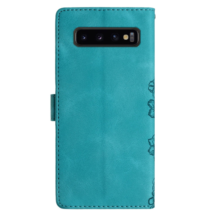 For Samsung Galaxy S10+ Cherry Blossom Butterfly Skin Feel Embossed PU Phone Case