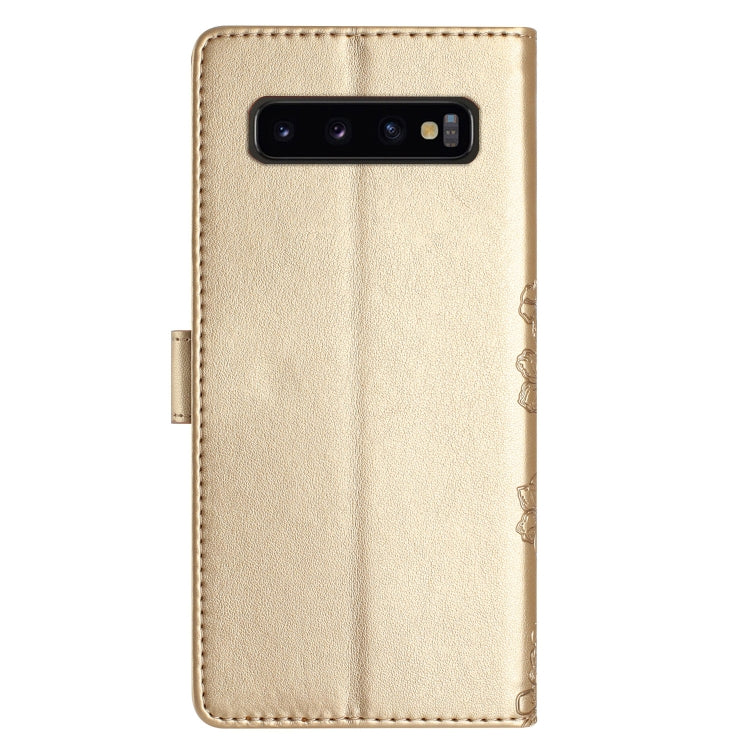 For Samsung Galaxy S10+ Cherry Blossom Butterfly Skin Feel Embossed PU Phone Case