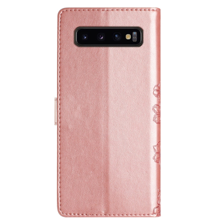 For Samsung Galaxy S10+ Cherry Blossom Butterfly Skin Feel Embossed PU Phone Case