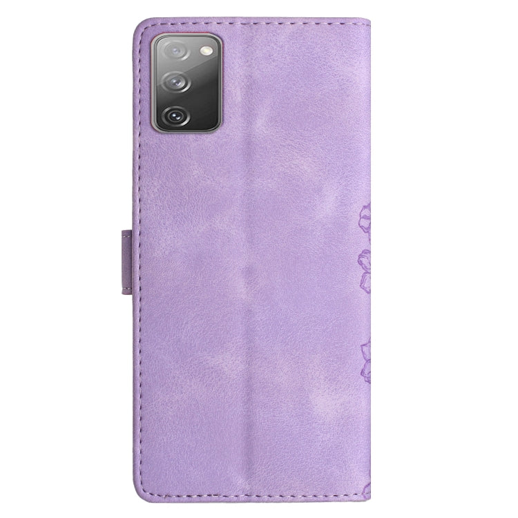 For Samsung Galaxy S20 FE Cherry Blossom Butterfly Skin Feel Embossed PU Phone Case