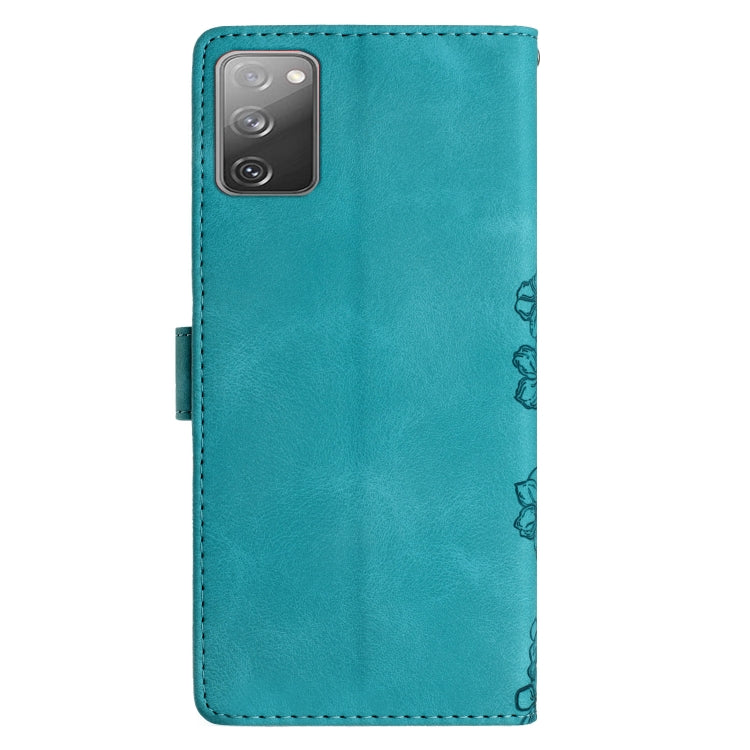 For Samsung Galaxy S20 FE Cherry Blossom Butterfly Skin Feel Embossed PU Phone Case