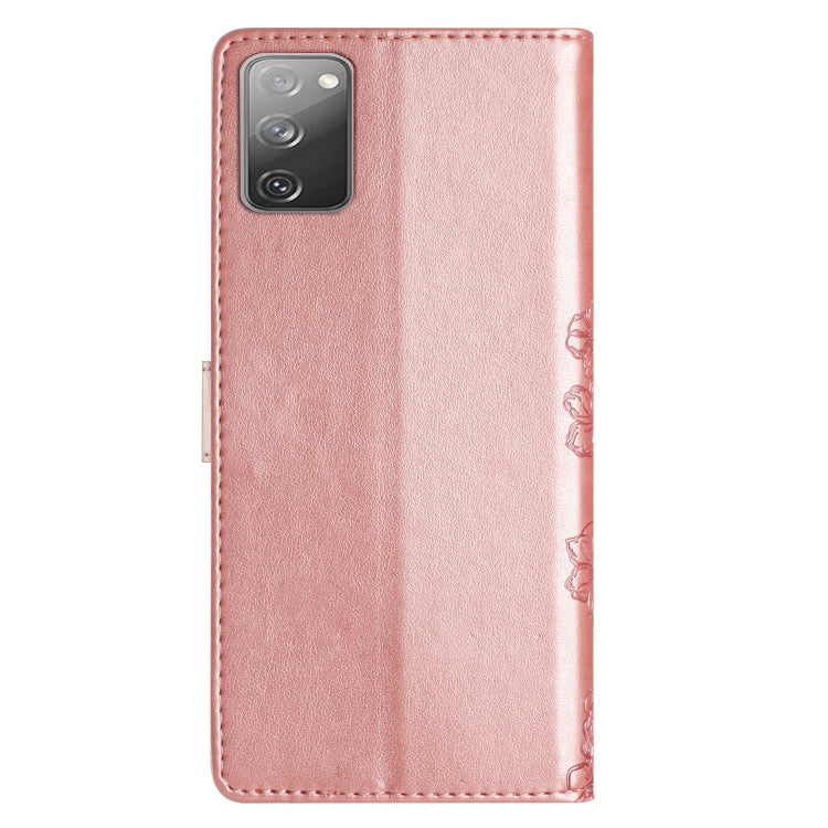 For Samsung Galaxy S20 FE Cherry Blossom Butterfly Skin Feel Embossed PU Phone Case