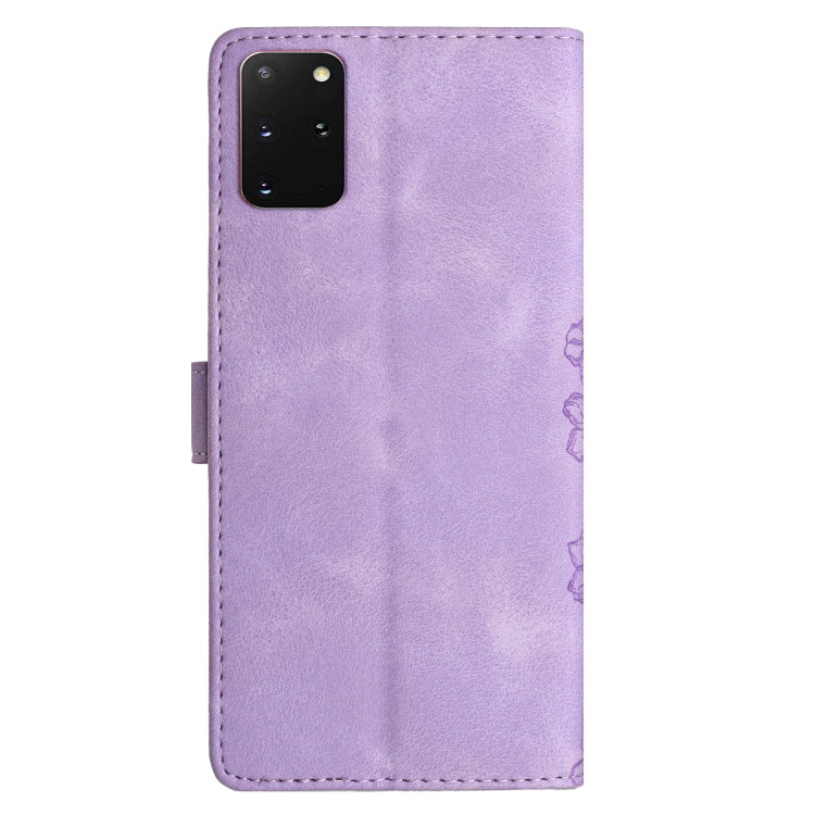 For Samsung Galaxy S20+ Cherry Blossom Butterfly Skin Feel Embossed PU Phone Case