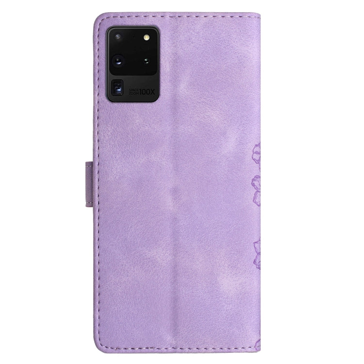 For Samsung Galaxy S20 Ultra Cherry Blossom Butterfly Skin Feel Embossed PU Phone Case