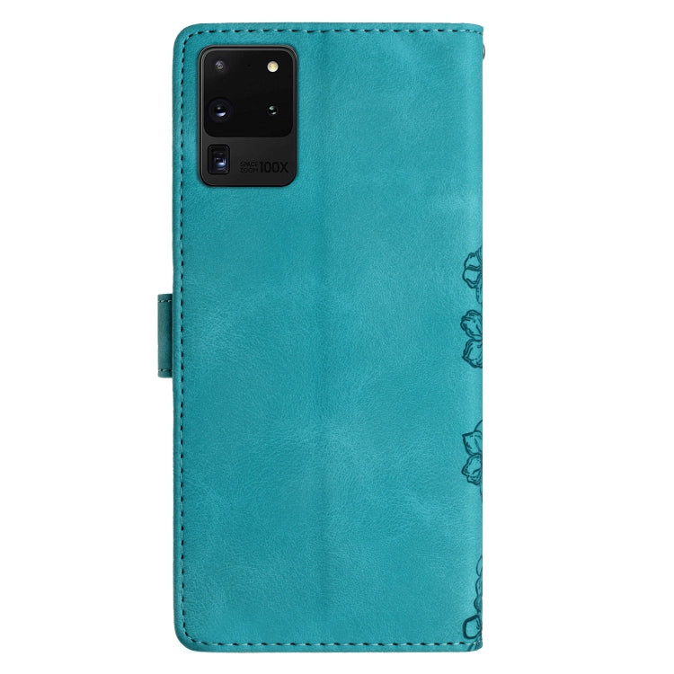 For Samsung Galaxy S20 Ultra Cherry Blossom Butterfly Skin Feel Embossed PU Phone Case