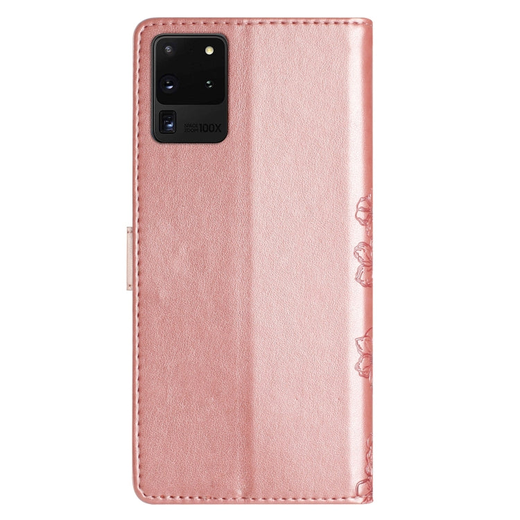 For Samsung Galaxy S20 Ultra Cherry Blossom Butterfly Skin Feel Embossed PU Phone Case