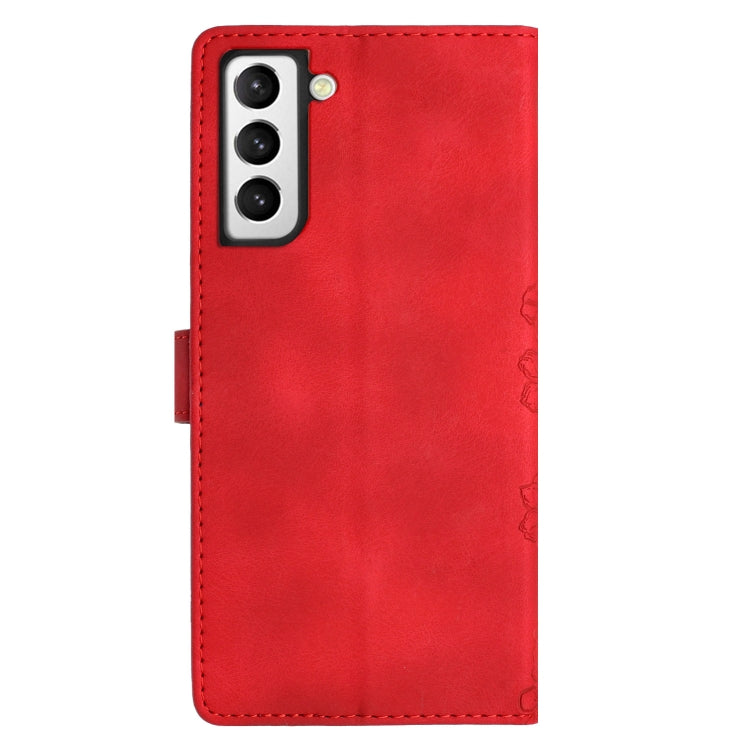 For Samsung Galaxy S21 FE 5G Cherry Blossom Butterfly Skin Feel Embossed PU Phone Case