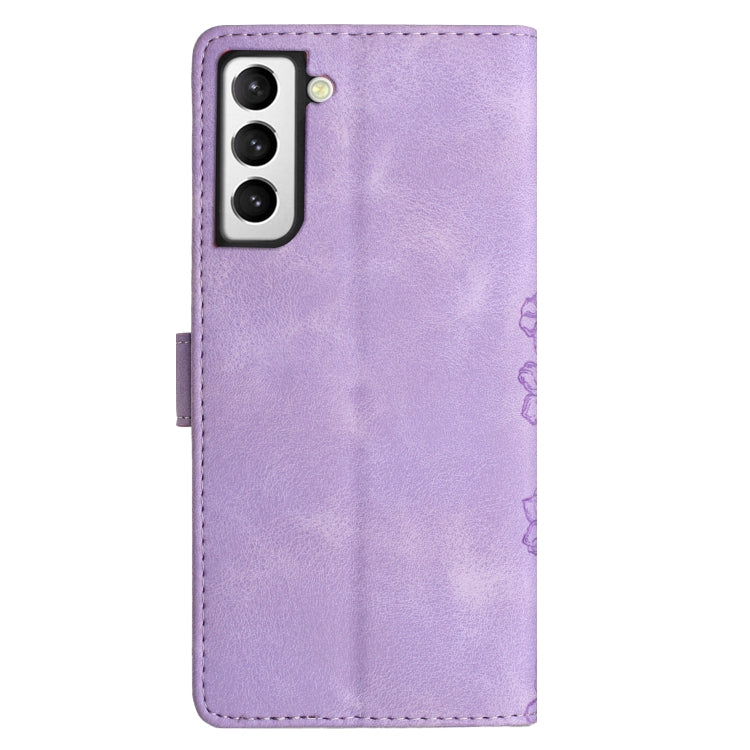 For Samsung Galaxy S21 FE 5G Cherry Blossom Butterfly Skin Feel Embossed PU Phone Case
