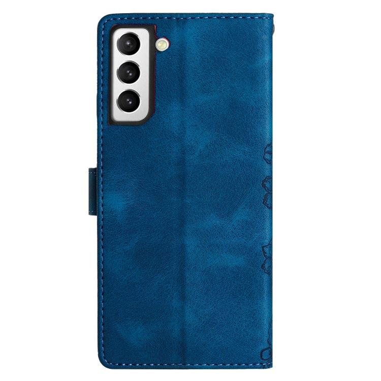 For Samsung Galaxy S21 FE 5G Cherry Blossom Butterfly Skin Feel Embossed PU Phone Case