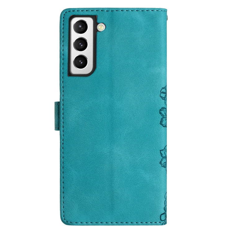 For Samsung Galaxy S21 FE 5G Cherry Blossom Butterfly Skin Feel Embossed PU Phone Case