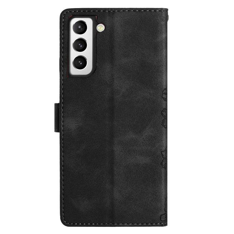 For Samsung Galaxy S21 FE 5G Cherry Blossom Butterfly Skin Feel Embossed PU Phone Case