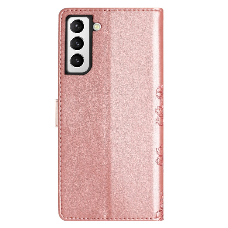For Samsung Galaxy S21 FE 5G Cherry Blossom Butterfly Skin Feel Embossed PU Phone Case