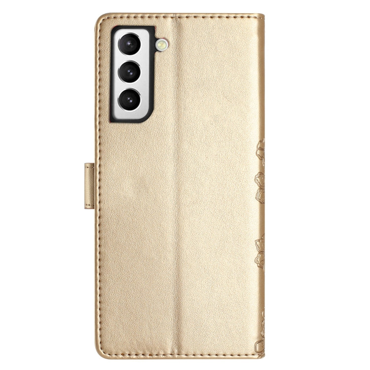 For Samsung Galaxy S21+ 5G Cherry Blossom Butterfly Skin Feel Embossed PU Phone Case