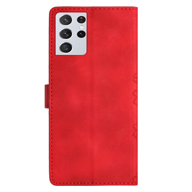 For Samsung Galaxy S21 Ultra 5G Cherry Blossom Butterfly Skin Feel Embossed PU Phone Case