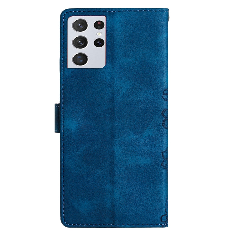For Samsung Galaxy S21 Ultra 5G Cherry Blossom Butterfly Skin Feel Embossed PU Phone Case