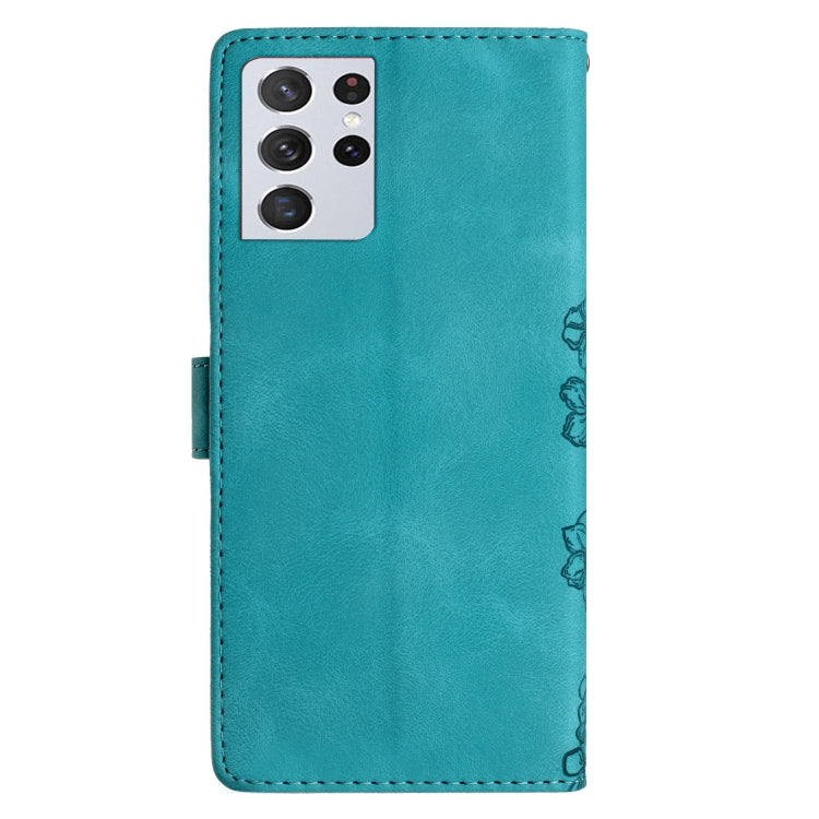 For Samsung Galaxy S21 Ultra 5G Cherry Blossom Butterfly Skin Feel Embossed PU Phone Case