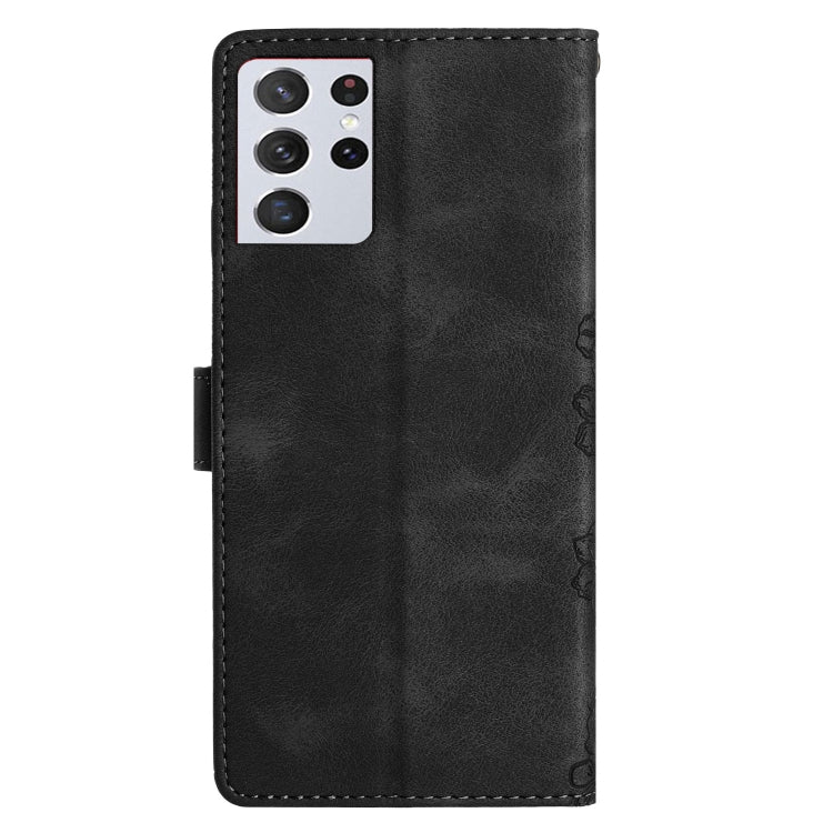 For Samsung Galaxy S21 Ultra 5G Cherry Blossom Butterfly Skin Feel Embossed PU Phone Case