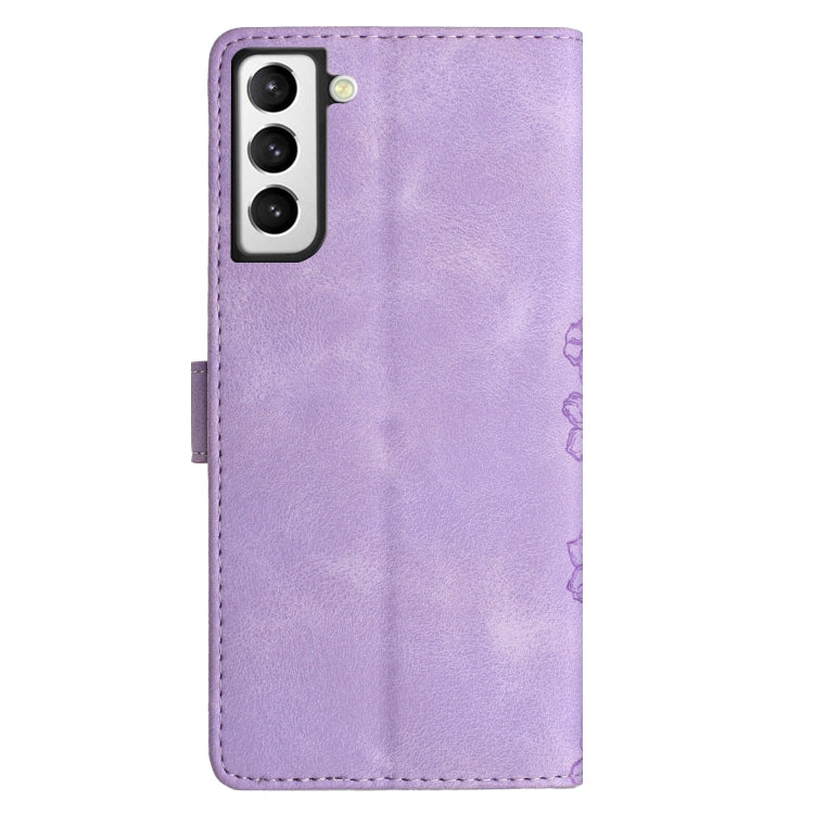 For Samsung Galaxy S22+ 5G Cherry Blossom Butterfly Skin Feel Embossed PU Phone Case