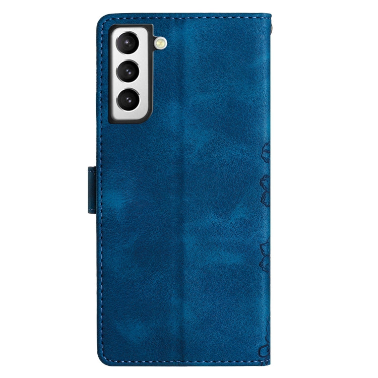 For Samsung Galaxy S22+ 5G Cherry Blossom Butterfly Skin Feel Embossed PU Phone Case