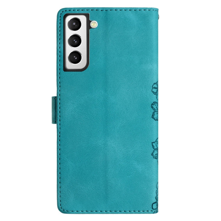 For Samsung Galaxy S22+ 5G Cherry Blossom Butterfly Skin Feel Embossed PU Phone Case