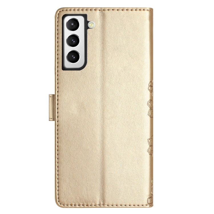 For Samsung Galaxy S22+ 5G Cherry Blossom Butterfly Skin Feel Embossed PU Phone Case