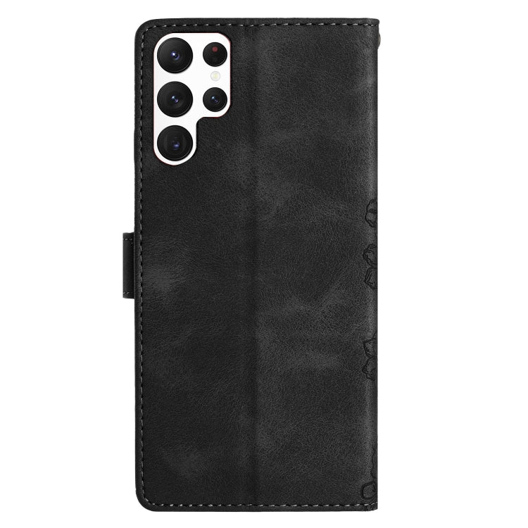 For Samsung Galaxy S22 Ultra 5G Cherry Blossom Butterfly Skin Feel Embossed PU Phone Case