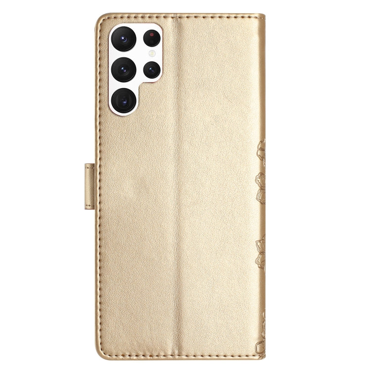 For Samsung Galaxy S22 Ultra 5G Cherry Blossom Butterfly Skin Feel Embossed PU Phone Case