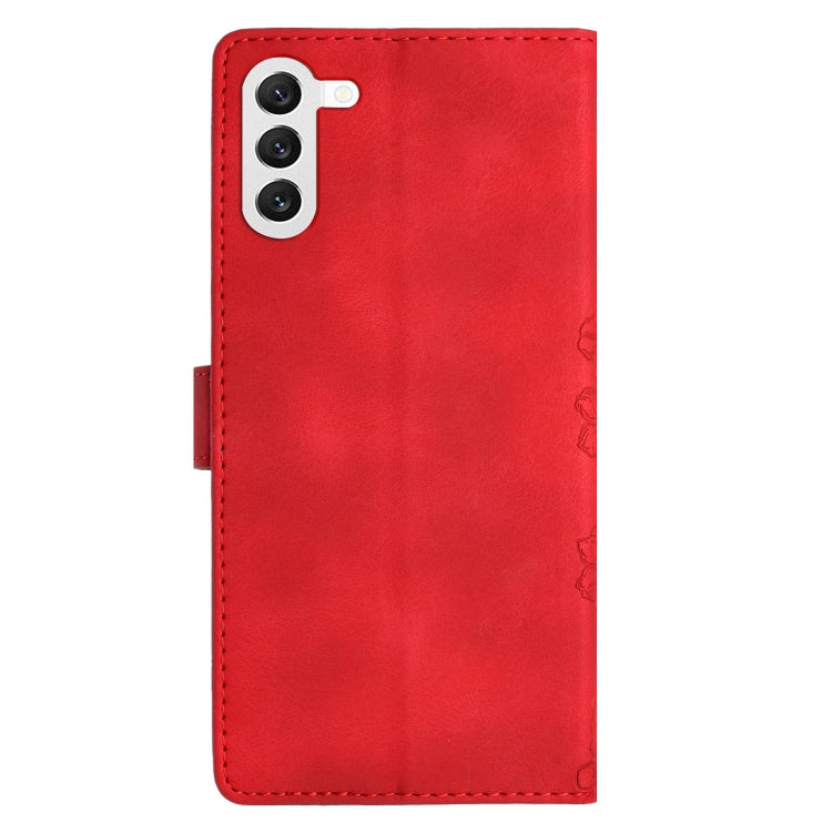 For Samsung Galaxy S23 5G Cherry Blossom Butterfly Skin Feel Embossed PU Phone Case