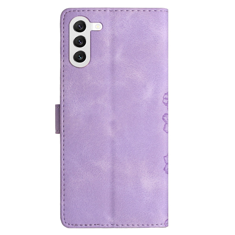 For Samsung Galaxy S23 5G Cherry Blossom Butterfly Skin Feel Embossed PU Phone Case