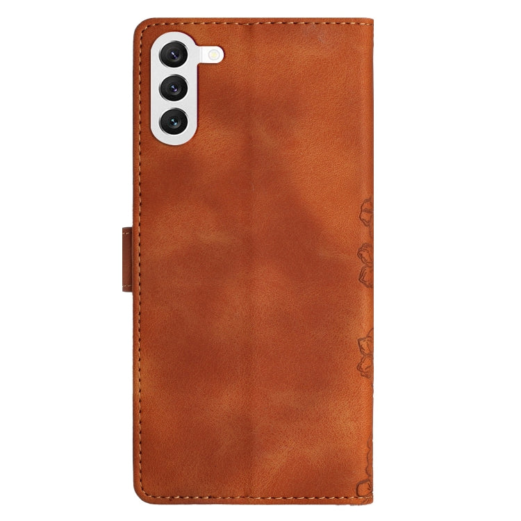 For Samsung Galaxy S23 5G Cherry Blossom Butterfly Skin Feel Embossed PU Phone Case