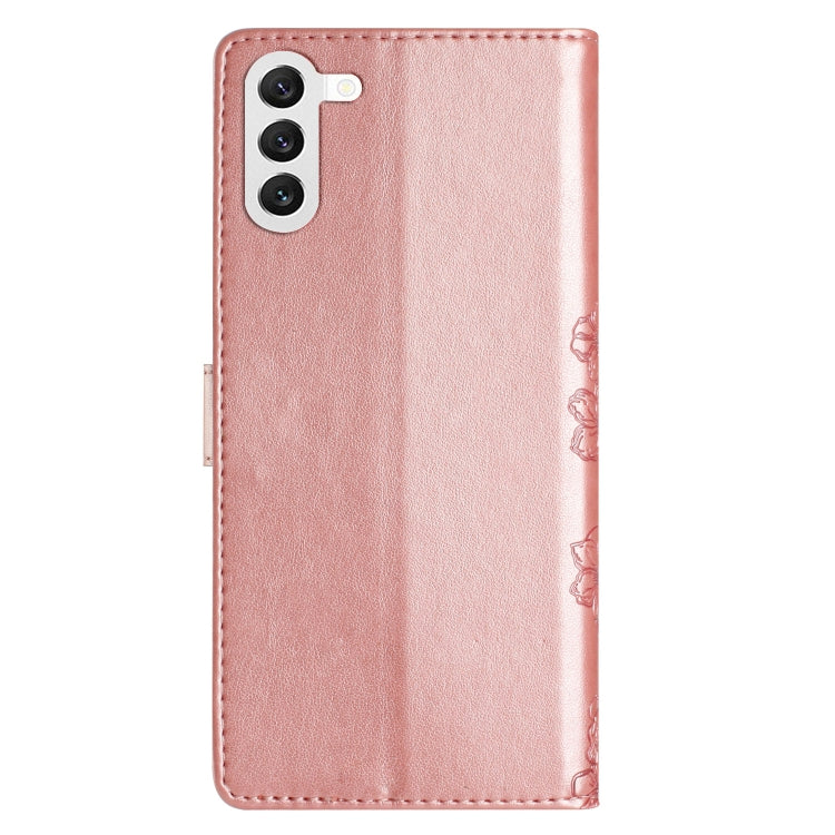 For Samsung Galaxy S23 5G Cherry Blossom Butterfly Skin Feel Embossed PU Phone Case