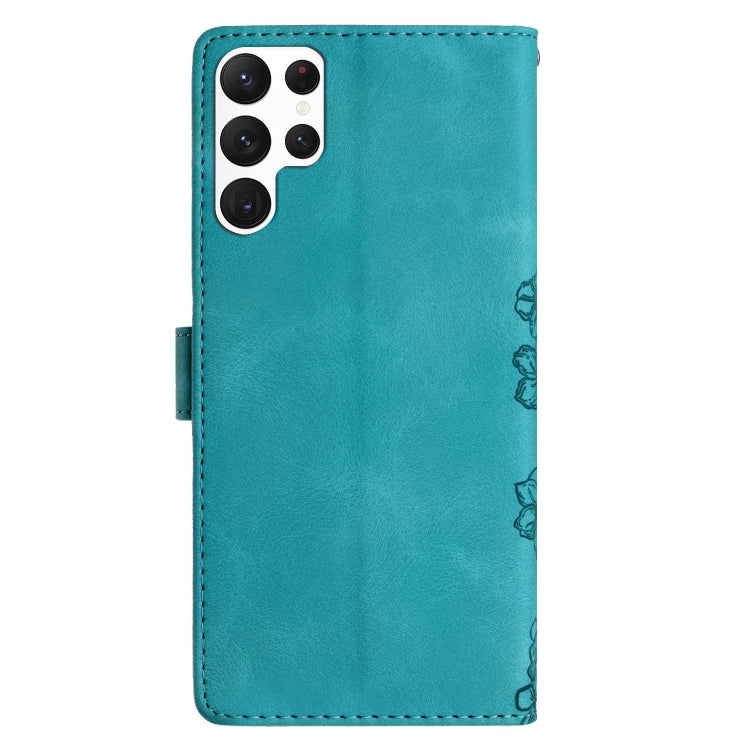 For Samsung Galaxy S23 Ultra 5G Cherry Blossom Butterfly Skin Feel Embossed PU Phone Case
