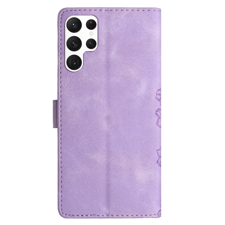 For Samsung Galaxy S24 Ultra 5G Cherry Blossom Butterfly Skin Feel Embossed PU Phone Case