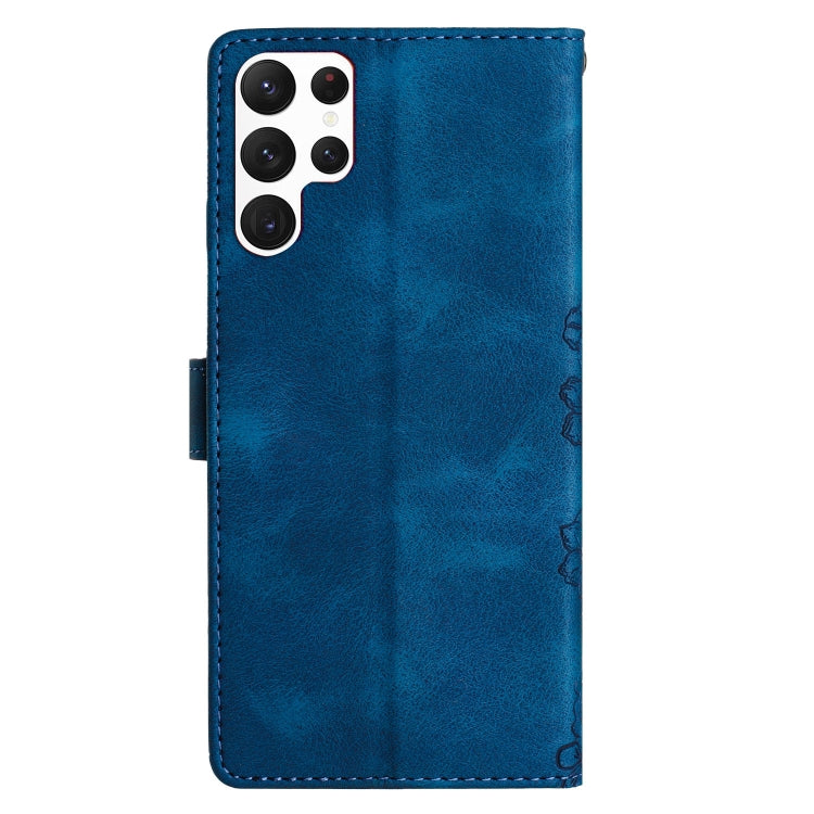 For Samsung Galaxy S24 Ultra 5G Cherry Blossom Butterfly Skin Feel Embossed PU Phone Case