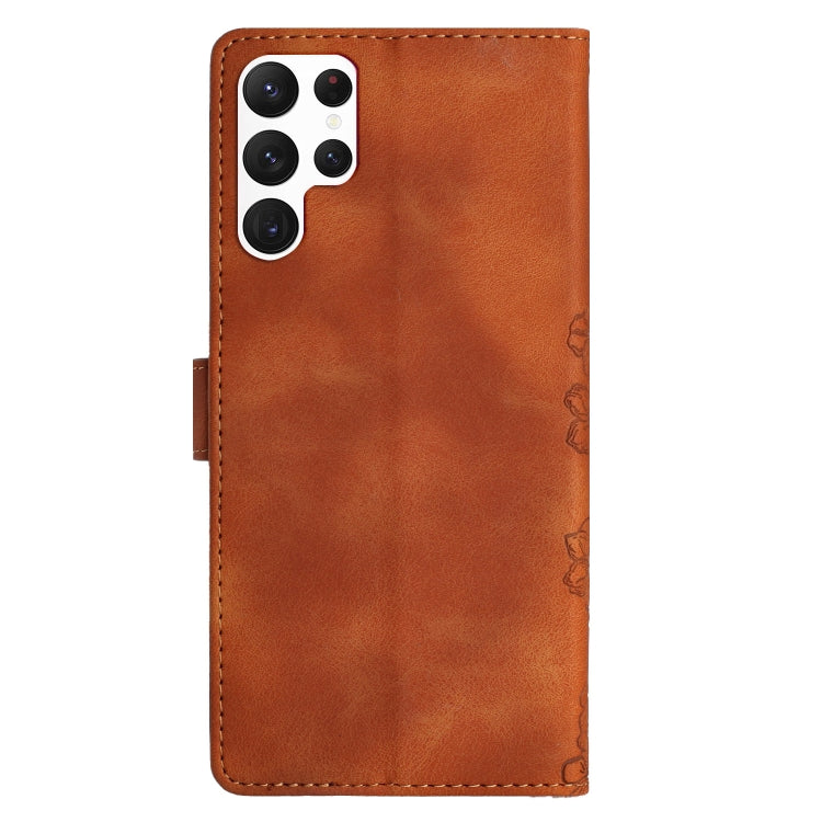 For Samsung Galaxy S24 Ultra 5G Cherry Blossom Butterfly Skin Feel Embossed PU Phone Case